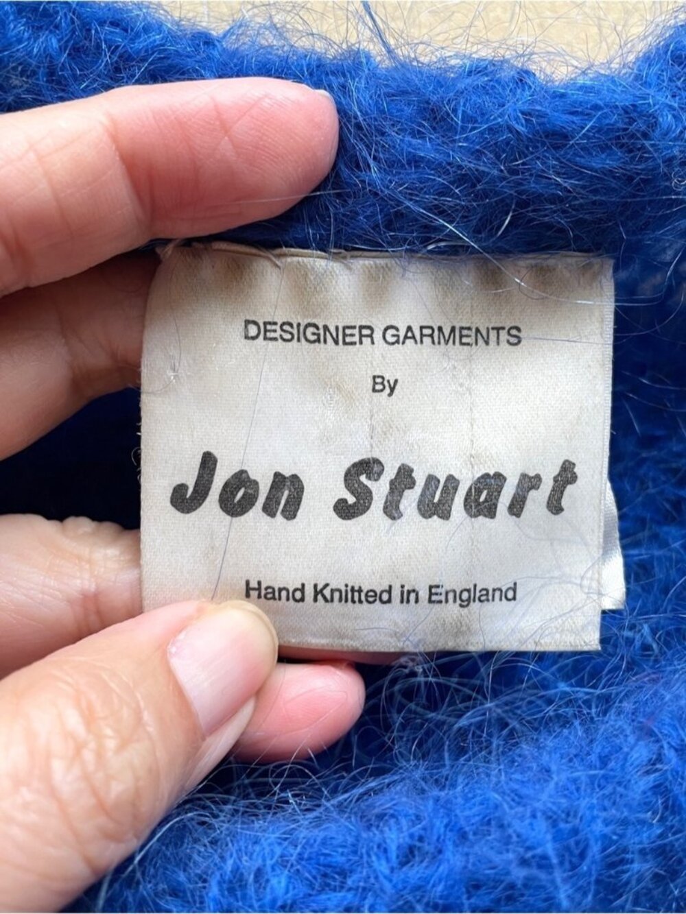 Vintage Handknit Blue Fishing Mohair Wool Sweater - Large 🇬🇧 - Picture 7 of 10